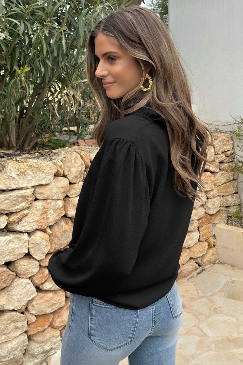 Kanten Boho Blouse Zwart – blouses, foto 4