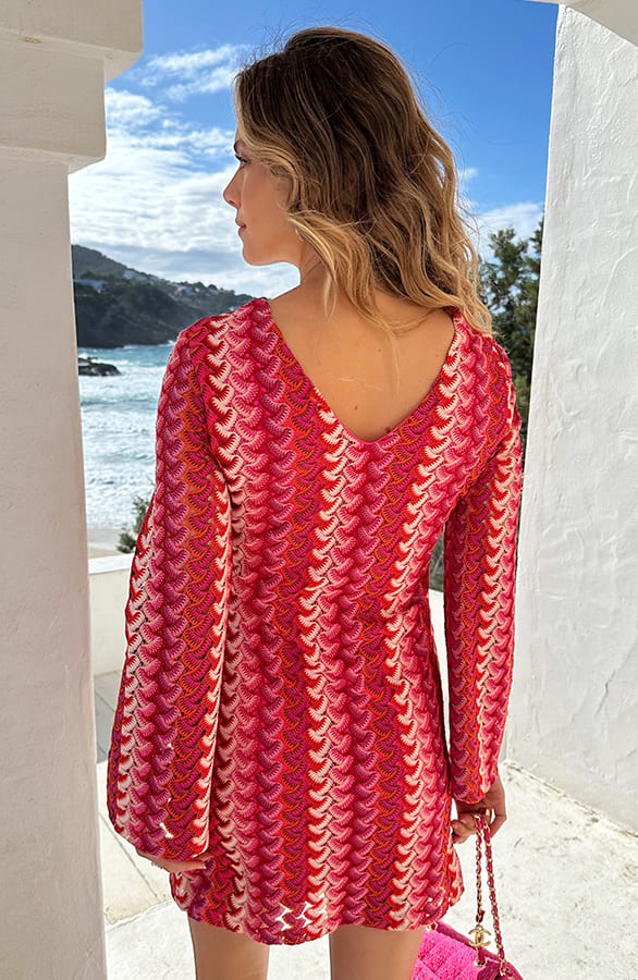 Knitted Flared Sleeve Jurk Roze – jurken, foto 4