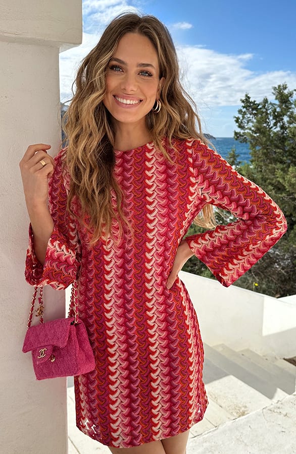 Knitted Flared Sleeve Jurk Roze – jurken, foto 5