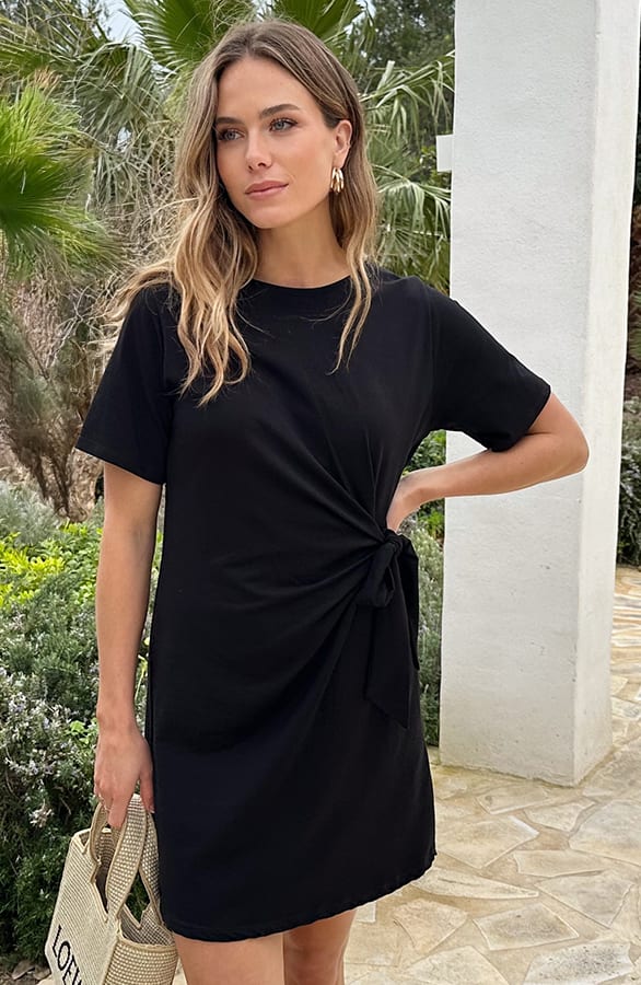 Knotted T-shirt Dress Zwart – jurken, foto 1