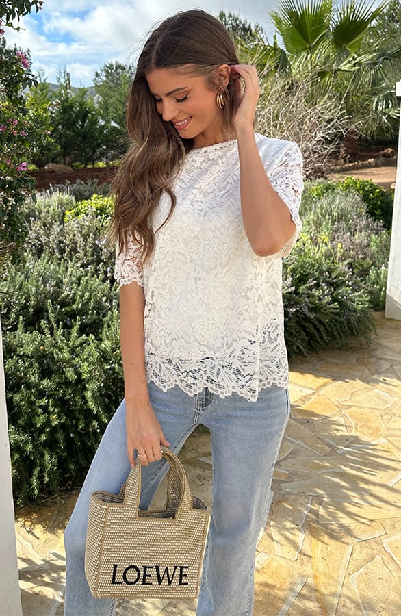 Lace Short Sleeve Top Ecru – tops, foto 4