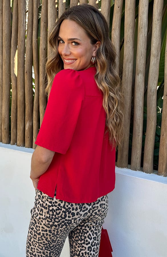 Lilly V-hals Wijde Mouw Top Rood – tops, foto 3