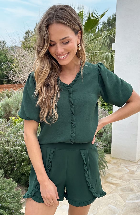 Luna Ruffle Blouse Smaragd – tops, foto 2