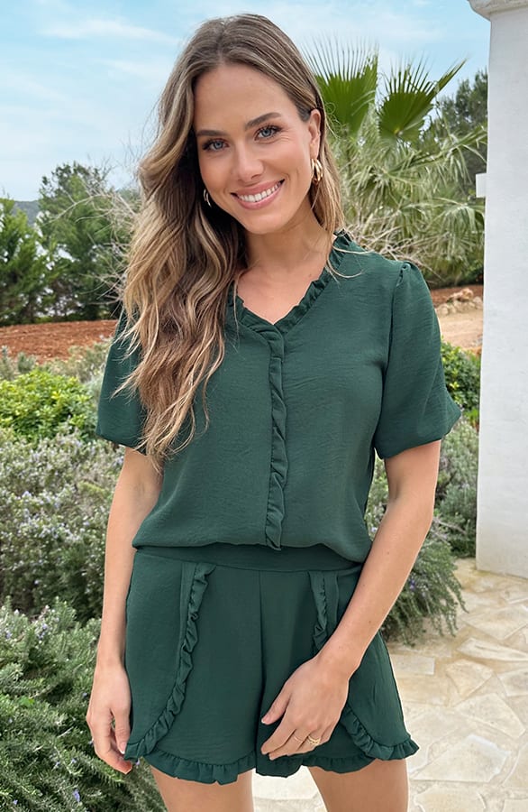 Luna Ruffle Blouse Smaragd – tops, foto 7