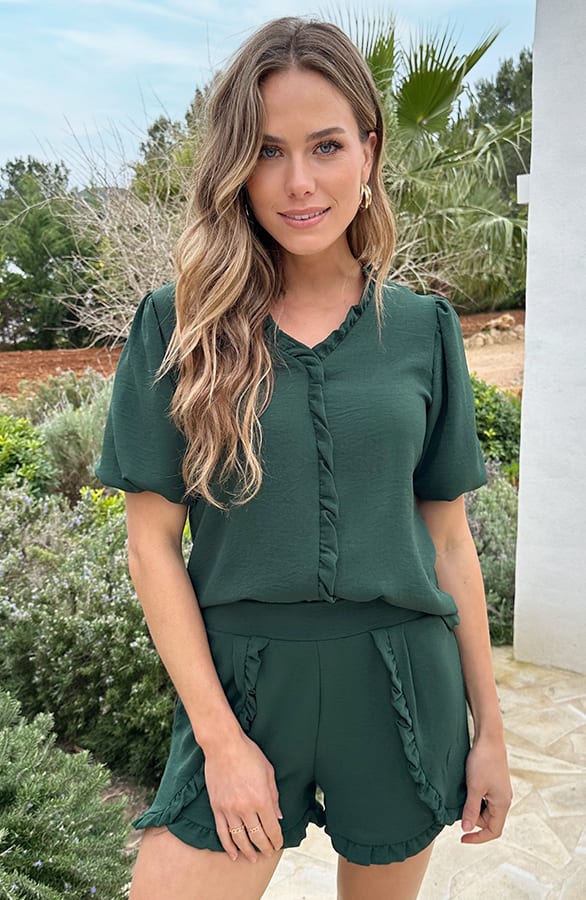 Luna Ruffle Blouse Smaragd – tops, foto 6