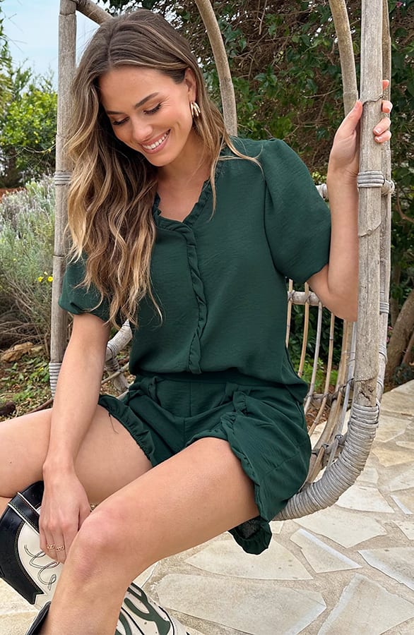 Luna Ruffle Blouse Smaragd – tops, foto 5