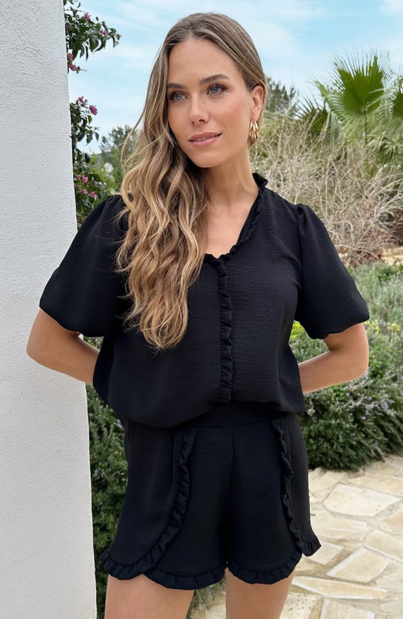 Luna Ruffle Blouse Zwart – tops, foto 6