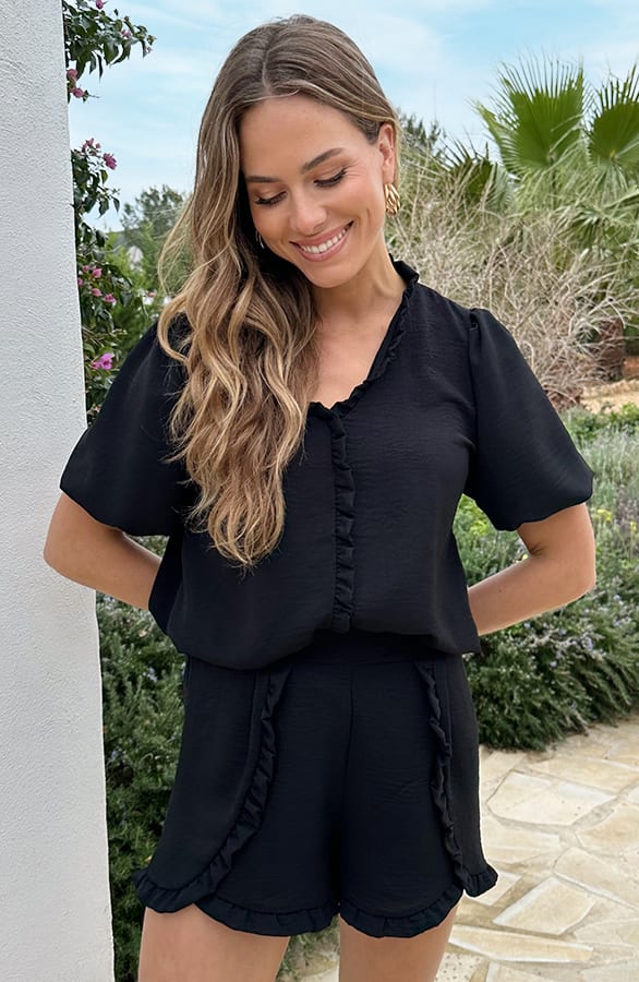 Luna Ruffle Blouse Zwart – tops, foto 1