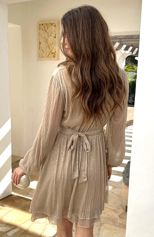 Lurex Waistband Dress Gold – jurken, foto 4