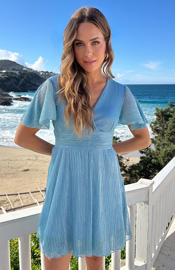 Lurex Waistband Dress Short Sleeve Light Blue – jurken, foto 9