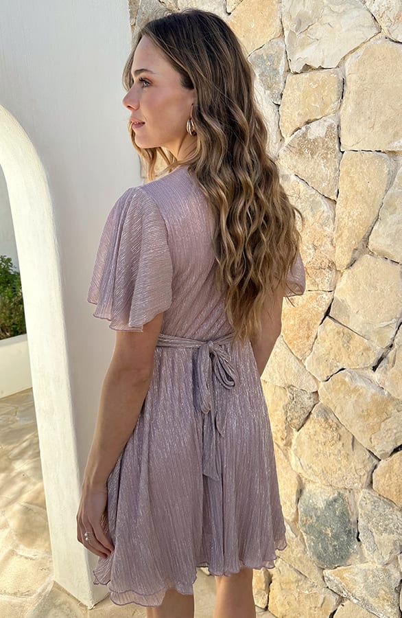 Lurex Waistband Dress Short Sleeve Light Pink – jurken, foto 8