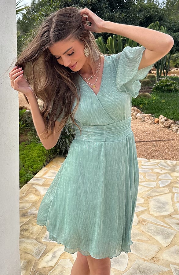 Lurex Waistband Dress Short Sleeve Mint – jurken, foto 8