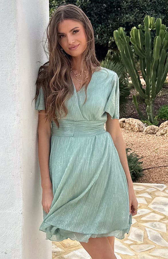 Lurex Waistband Dress Short Sleeve Mint – jurken, foto 6