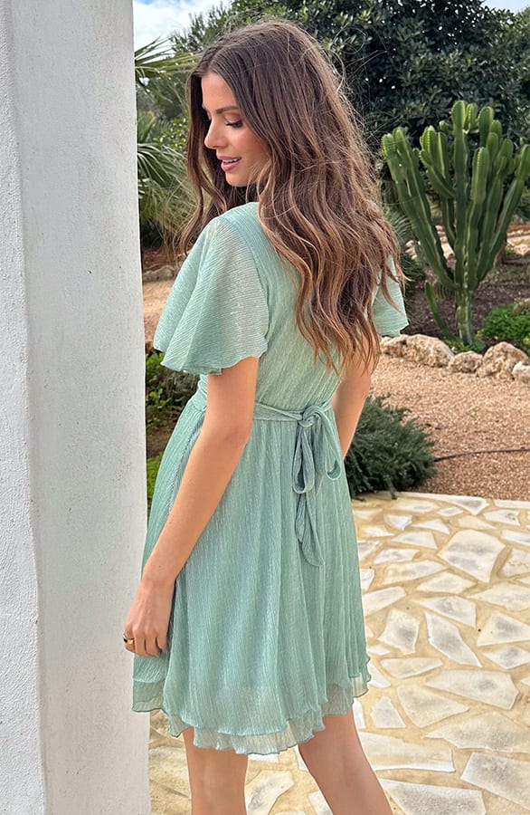 Lurex Waistband Dress Short Sleeve Mint – jurken, foto 4