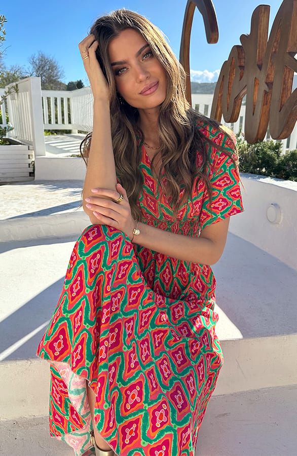 Maxi Dress Colorful Print Green Orange – jurken, foto 3