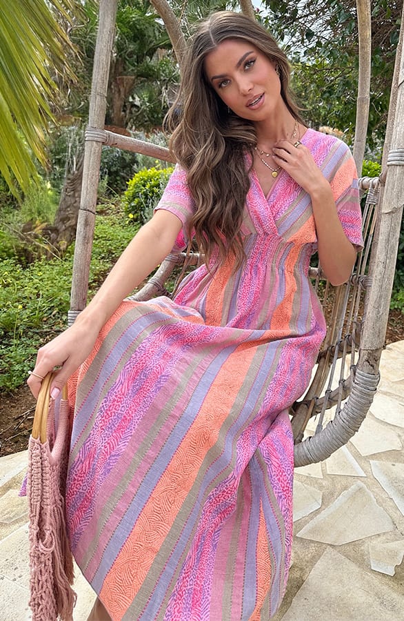 Maxi Dress Kelim Print Roze – jurken, foto 5