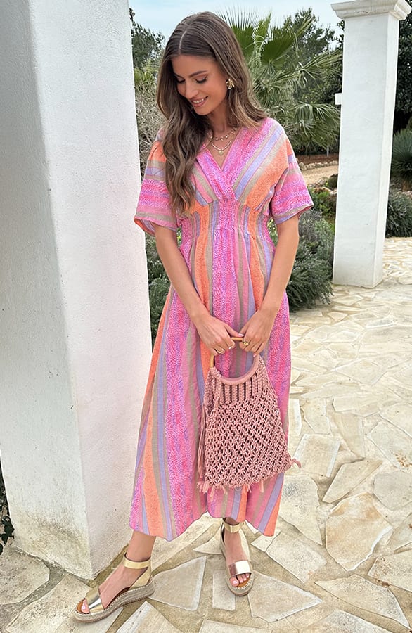 Maxi Dress Kelim Print Roze – jurken, foto 6
