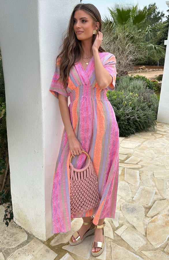 Maxi Dress Kelim Print Roze – jurken, foto 3
