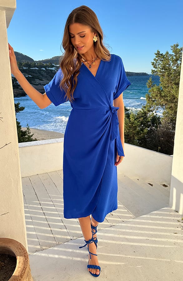 Miami Wrap Maxi Jurk Kobalt