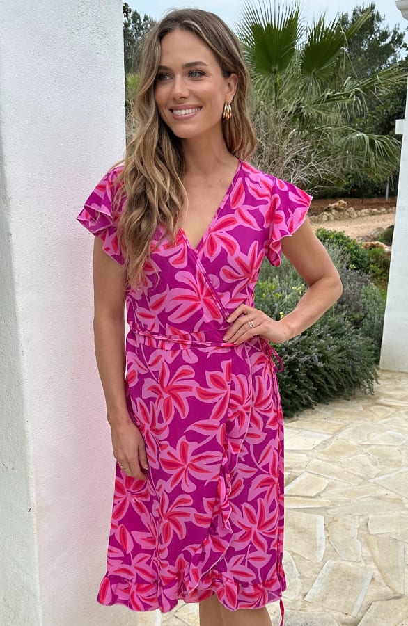 Midi Wikkel Jurk Pink Flower – jurken, foto 6