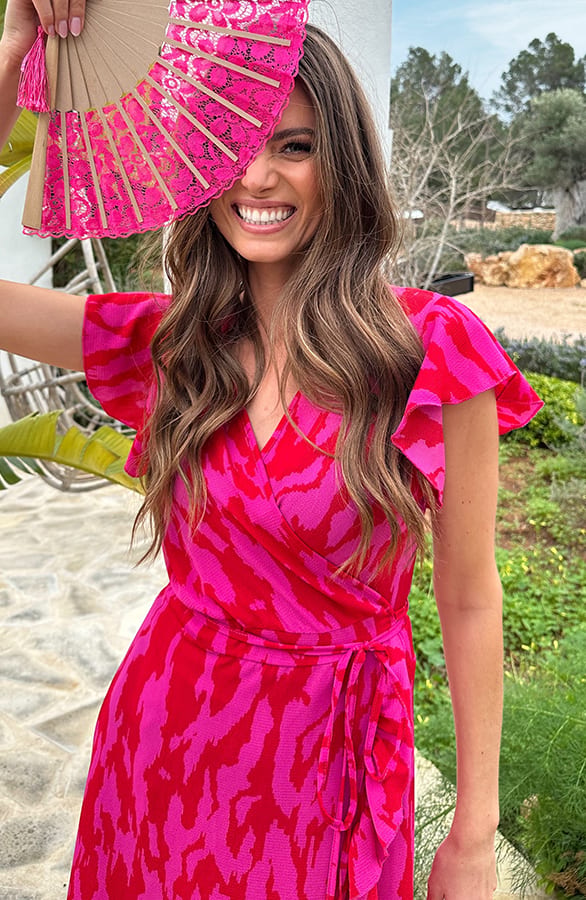Midi Wikkel Jurk Zebra Fuchsia – jurken, foto 8