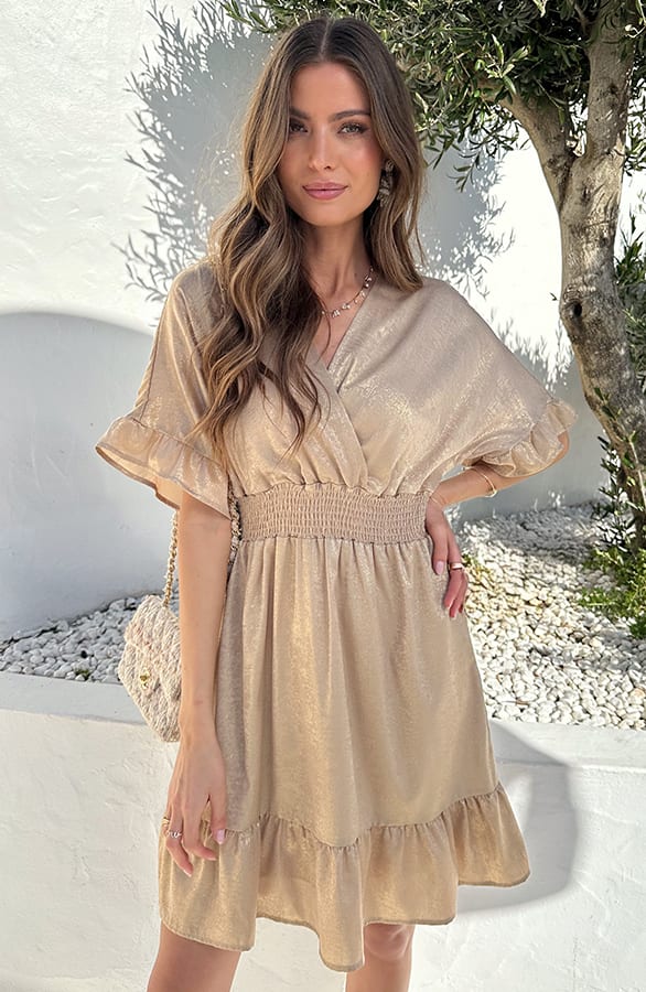 Noa Premium Ruffle Jurk Goud – jurken, foto 7