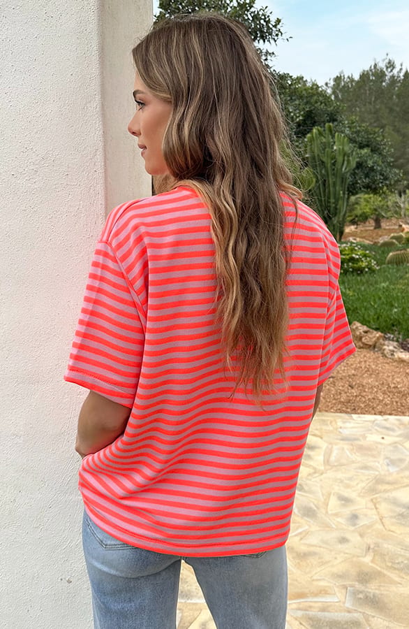Oversized Amour Striped T-shirt Neon Oranje – tops, foto 3