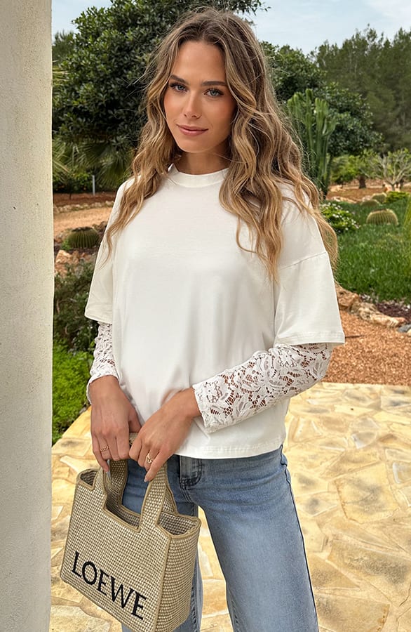 Oversized Lace Sleeve T-shirt Ecru – tops, foto 6