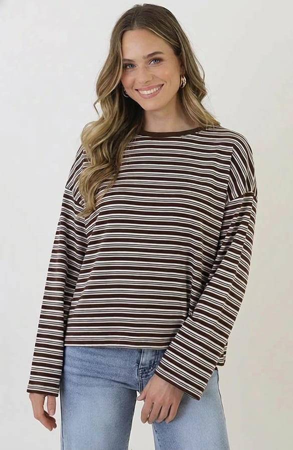 Oversized Streifen Top Baumwolle Double Choco, Tops, Foto 5