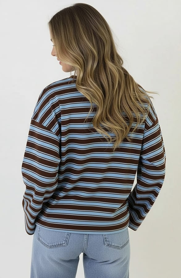 Oversized Streifen Top Baumwolle Tricolore Choco, Tops, Foto 3