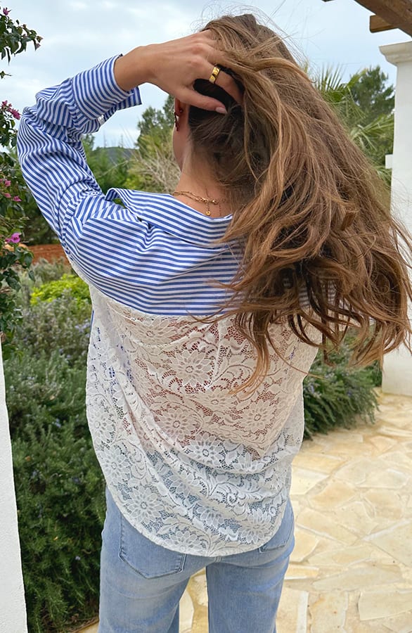 Oversized Stripe Lace Blouse Blue – blouses, foto 7