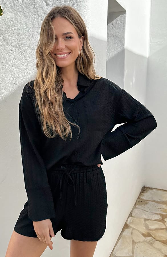 Oversized Detailed Blouse Zwart – tops, foto 3