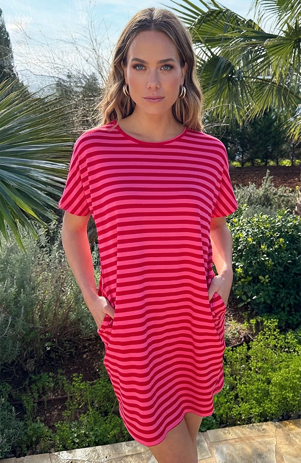 Pocket Tuniek Strepen Fuchsia Rood – jurken, foto 6