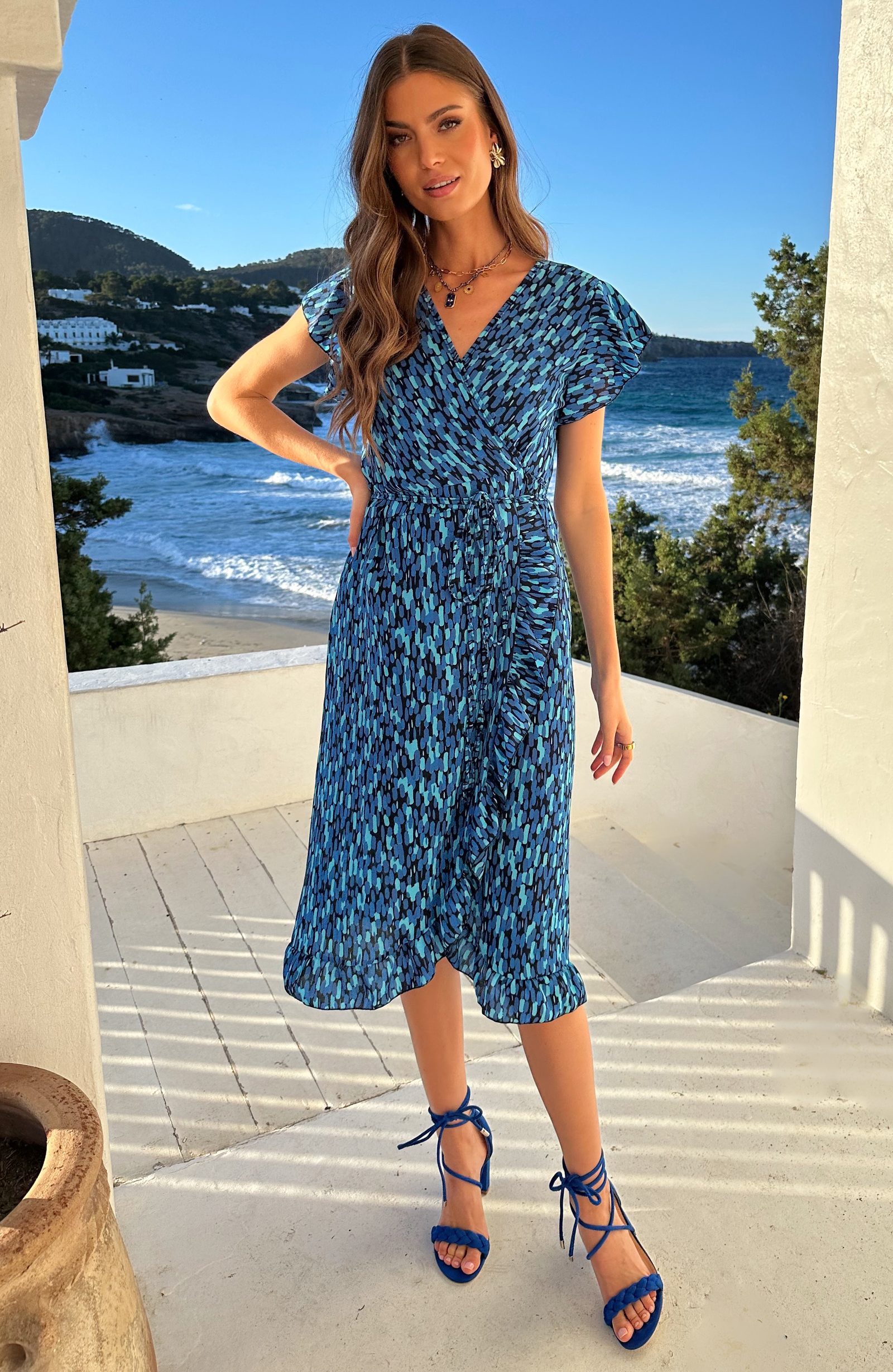 Print Jurk Midi Blauw Zwart – jurken, foto 5