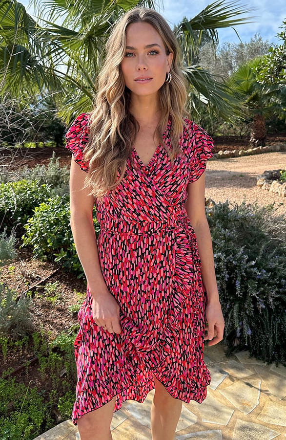 Print Jurk Midi Zwart Roze – jurken, foto 3