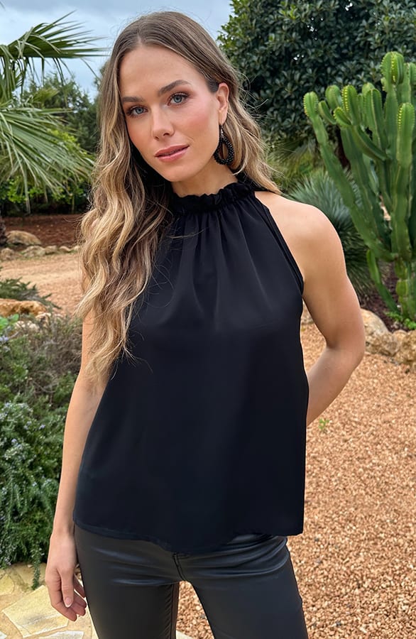 Ruffle Halter Top Zwart – tops, foto 6