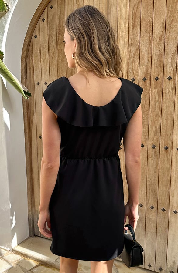 Ruffle Scuba Jurk Zwart – jurken, foto 5