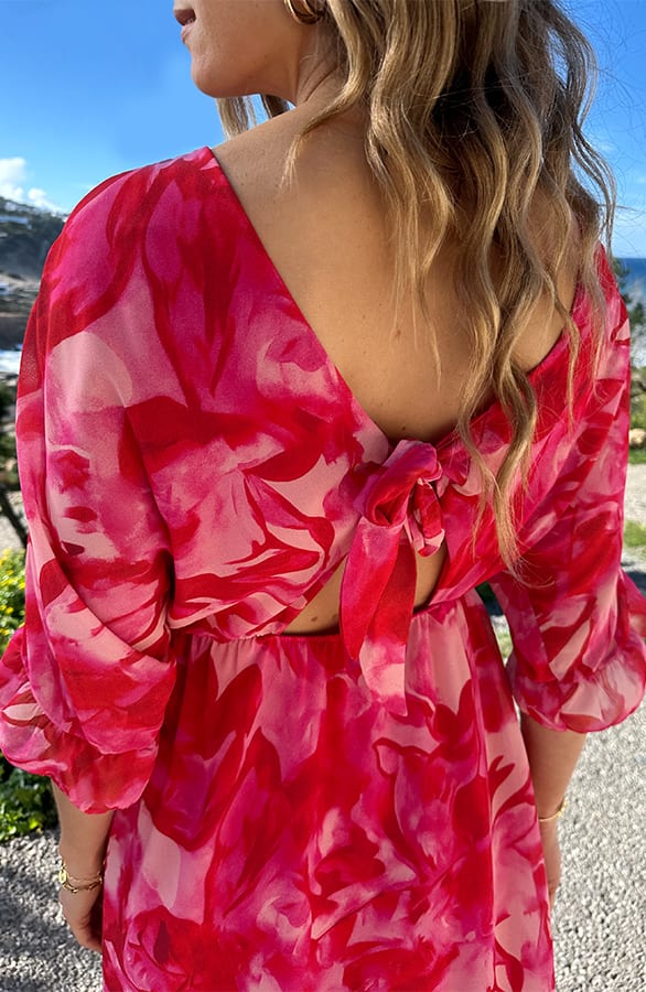 Ruffle Strik Jurk Rug Detail Rood – jurken, foto 3