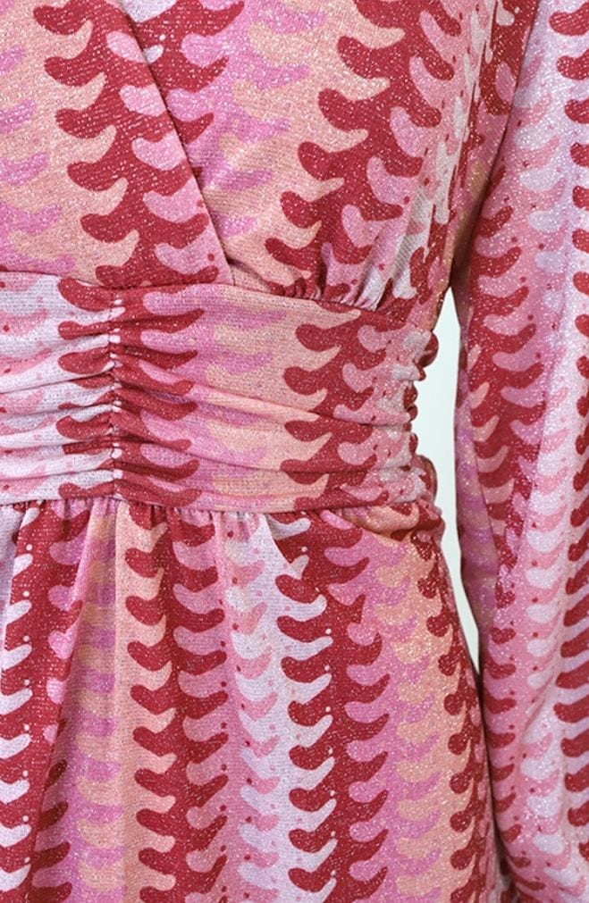Smocked Waistband Lurex Jurk Roze Rood – jurken, foto 9