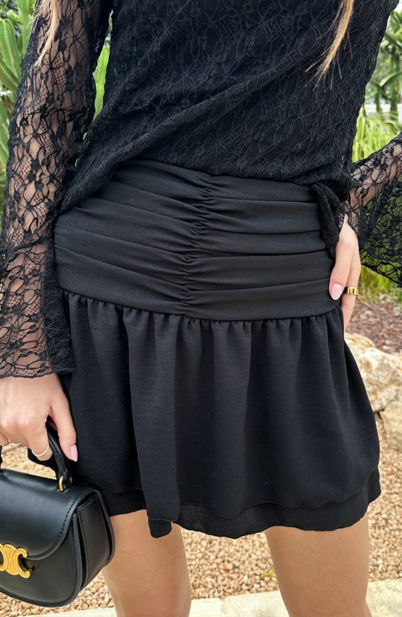 Smocked Waistband Skort Zwart – skorts, foto 4