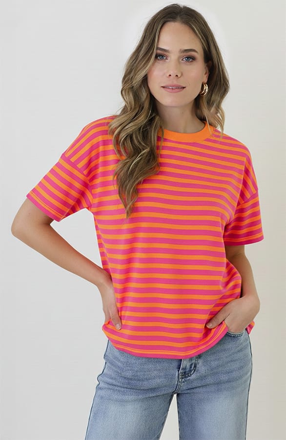 Strepen T-Shirt Katoen Fuchsia Orange