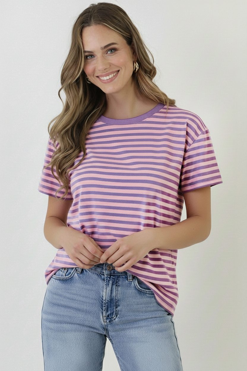Strepen T-Shirt Katoen Lila Roze