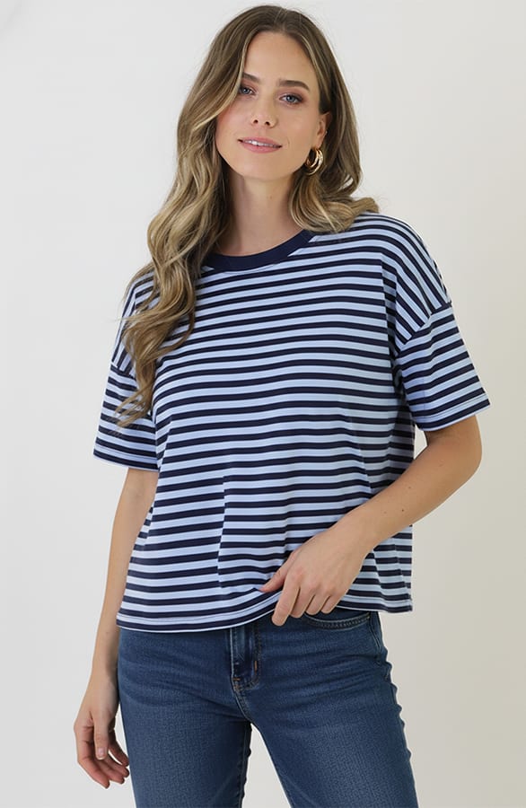 Strepen T-Shirt Katoen Marine Baby Blue – tops, foto 2
