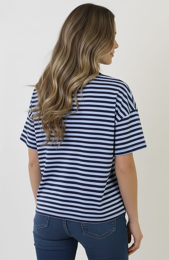 Strepen T-Shirt Katoen Marine Baby Blue – tops, foto 3