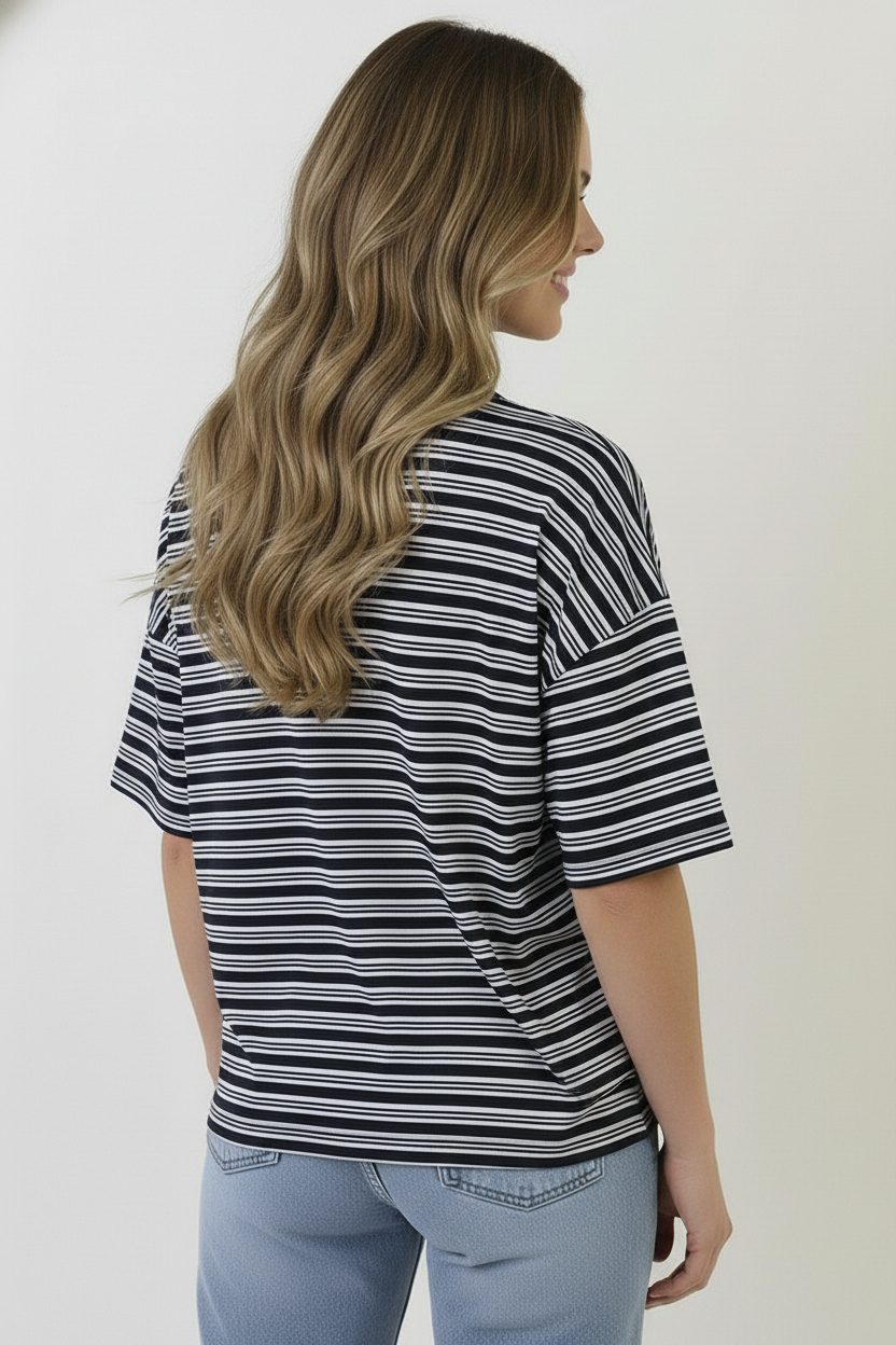Strepen T-Shirt Katoen Double Black – tops, foto 3