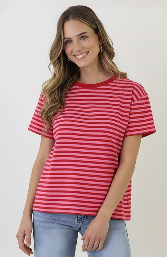 Strepen T-Shirt Katoen Fuchsia Roze – tops, foto 5
