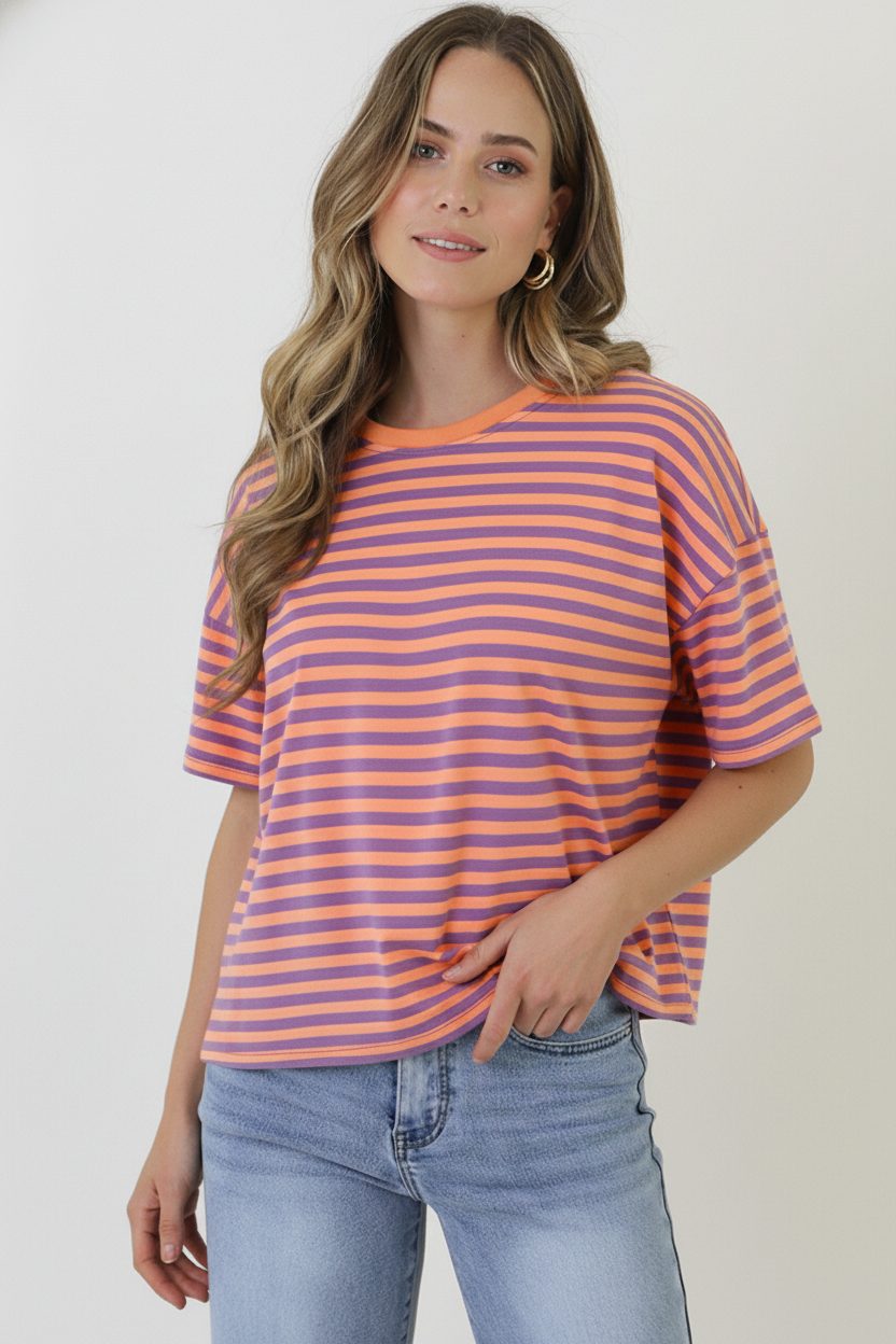 Strepen T-Shirt Katoen Lila Orange – tops, foto 2