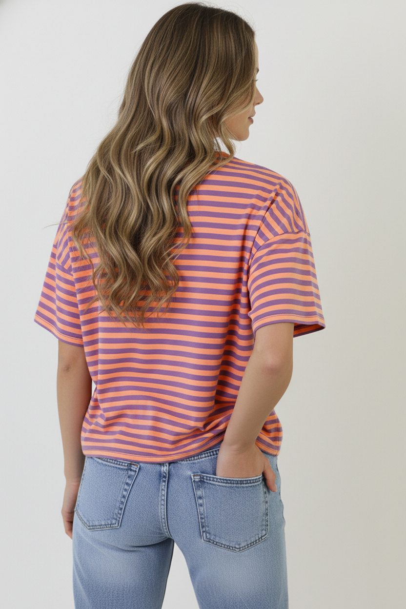 Strepen T-Shirt Katoen Lila Orange – tops, foto 3