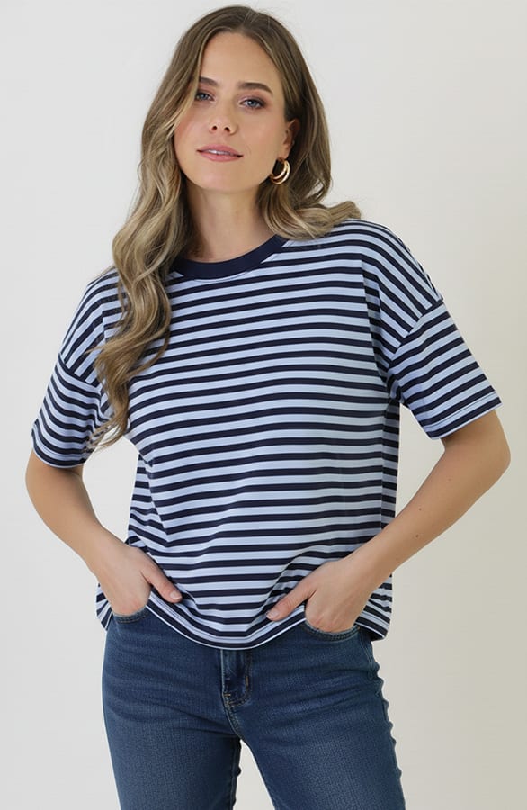 Strepen T-Shirt Katoen Marine Baby Blue