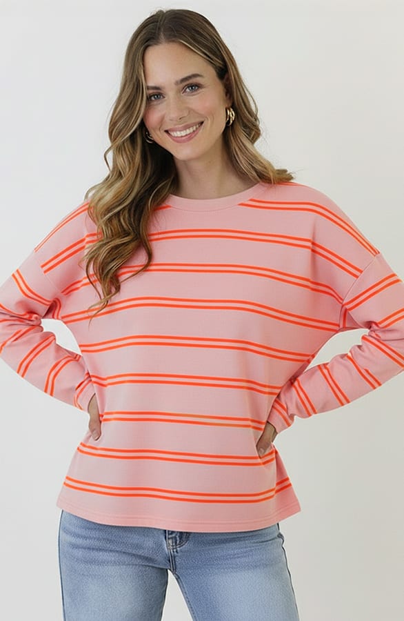 Oversized Streifen Top Baumwolle Rosa Orange Neon, Tops, Foto 4